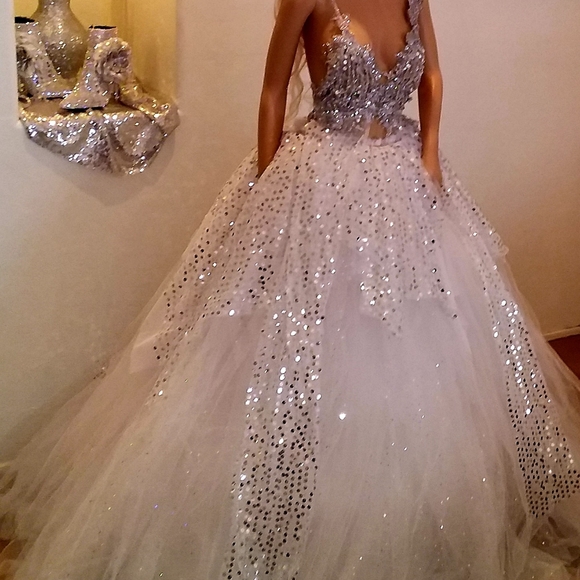 NADIA White Crystal Sequin Tulle Wedding Ballgown Set - Picture 8 of 8